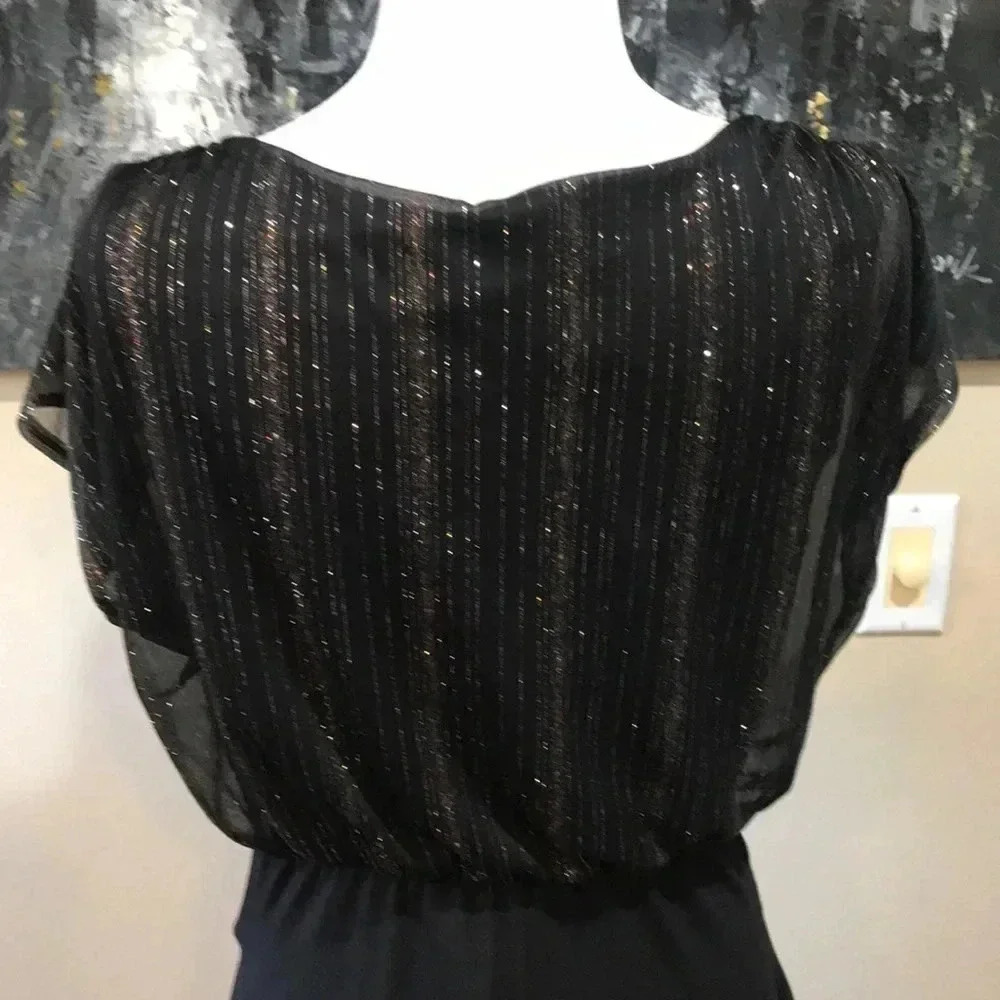 EnFocus Petite Gold/Red Shimmer Sheer Top Dress Pleated Layering Skirt-Size 12P - Picture 7 of 8
